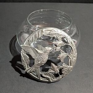 Seagull Canada Pewter Trinket Dish Glass Ja Potpourri Bowl Hummingbird VTG 1988
